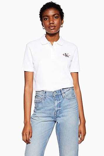 Topshop Embroidered Crop Polo By Calvin Klein