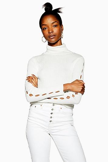 Topshop Spliced Sleeve Roll Neck Top