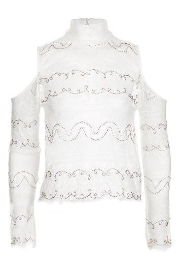 Topshop Cold Shoulder Embellished Top