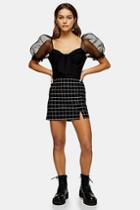 Topshop Petite Black Windowpane Check Mini Skirt