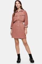 Topshop Considered Pink Corduroy Long Sleeve Zip Shirt Dress With Recycled Cotton