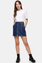 Topshop Considered Mid Blue Denim Skirt With Front Zip With Recycled Cotton