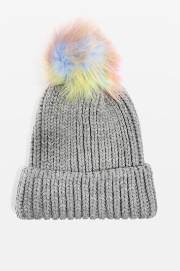 Topshop Rainbow Pom Pom Beanie Hat