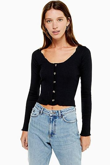 Topshop Black Lettuce Button Cardigan
