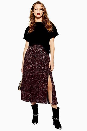 Topshop Tall Animal Spot Midi Skirt