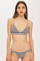 Topshop Gingham Embroidered Triangle Bikini Top