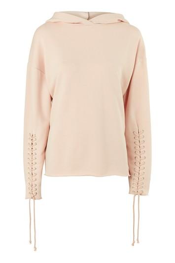 Topshop Lace Up Sleeve Hoodie