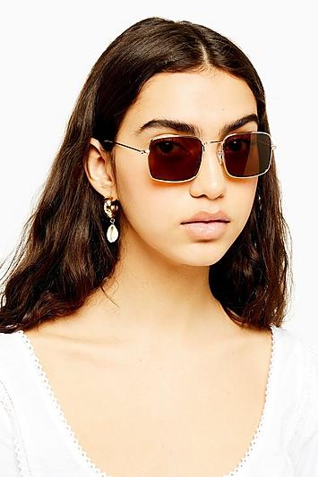 Topshop Gold And Brown Metal Square Sunglasses