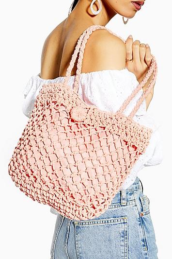 Topshop Fizzle Pink Straw Tote Bag