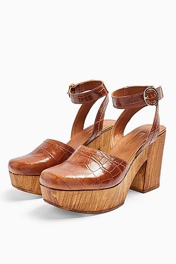 Topshop Gabby Tan Closed Leather Platform Clogs
