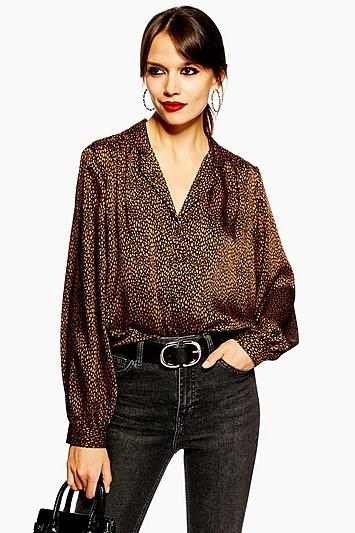 Topshop Animal Spot Long Sleeve Shirt