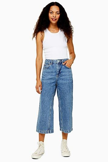 Topshop Petite Dirty Mid Blue Crop Jeans