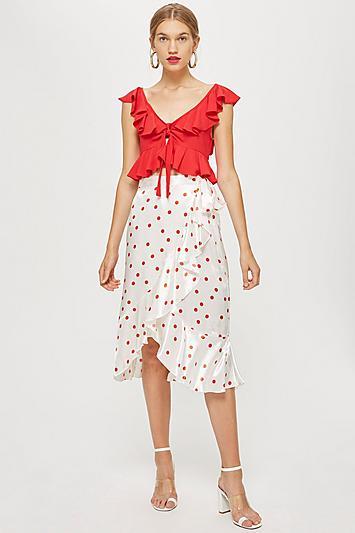 Topshop Petite Spot Ruffle Midi Skirt