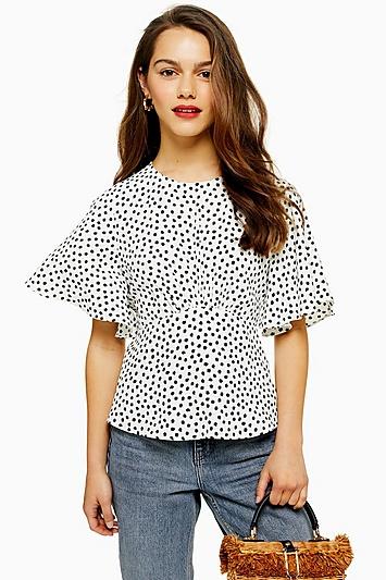 Topshop Petite Austin Star Print Angel Sleeve Blouse