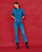 Topshop Moto Mid Blue Dree Cropped Kick Flare Jeans