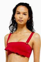 Topshop Red Bonded Button Bikini Top