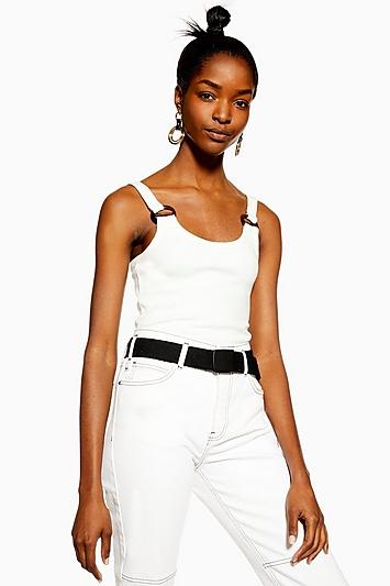 Topshop Petite Buckle Ribbed Crop Cami