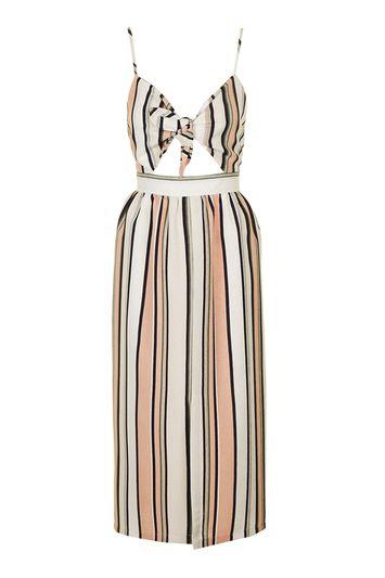 Topshop Tall Stripe Bow Midi Dress