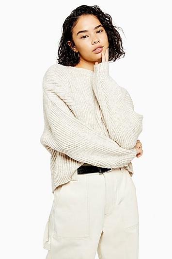 Topshop Petite Oatmeal Knitted Crew Neck Jumper