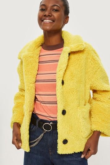 Topshop Cropped Button Borg Coat