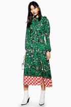 Topshop Geo Border Tie Neck Dress