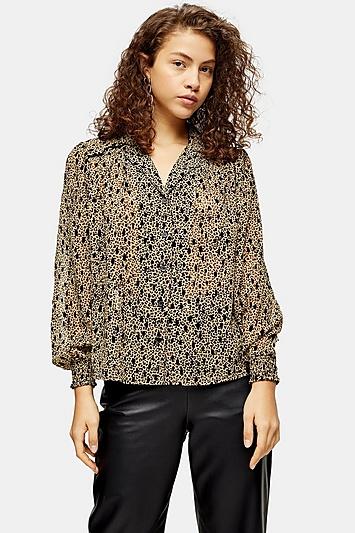 Topshop Petite Flocked Animal Print Shirt