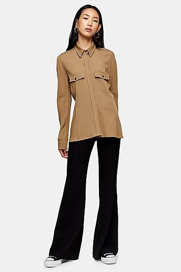 *camel Pintuck Shirt By Topshop Boutique