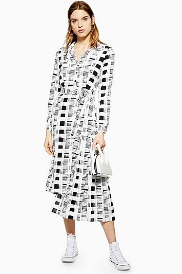 Topshop Shadow Check Pleated Dress