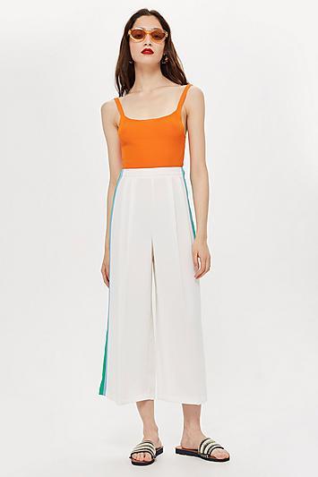Topshop Side Stripe Crop Wide Trousers