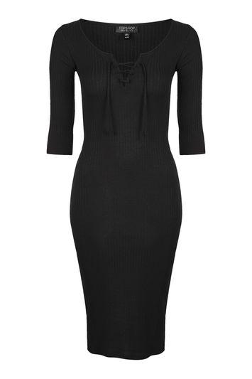 Topshop Petite Lace Up Midi Bodycon Dress