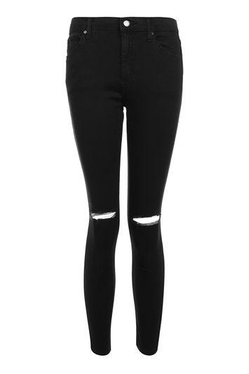Topshop Petite Black Rip Leigh Jeans