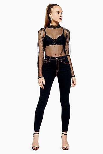 Topshop Black Neon Stitch Jamie Jeans