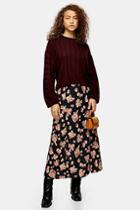 Topshop Floral Print Double Split Midi Skirt