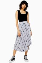 Topshop Ivory Grid Tie Dye Print Pleat Midi Skirt