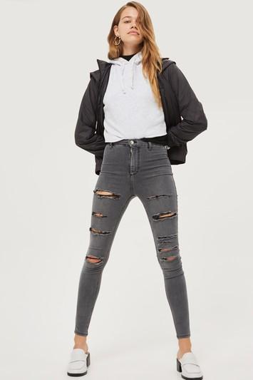Topshop Grey Super Ripped Joni Jeans