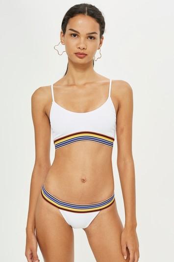 Topshop Ribbed Bikini Bottoms With Stripe Elastic
