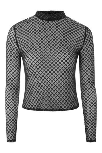 Topshop Stud Fishnet Mesh Top