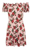 Topshop Petite Rose Print Gypset Bardot Dress