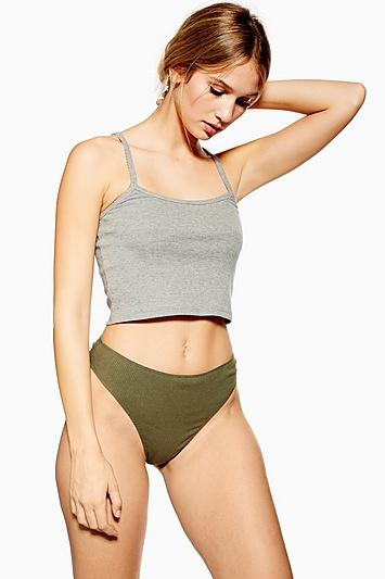 Topshop Khaki Ribbed High Waist Knickers
