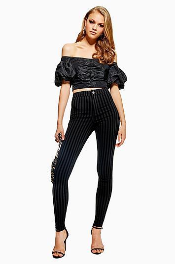 Topshop Stripe Flocked Joni Jeans