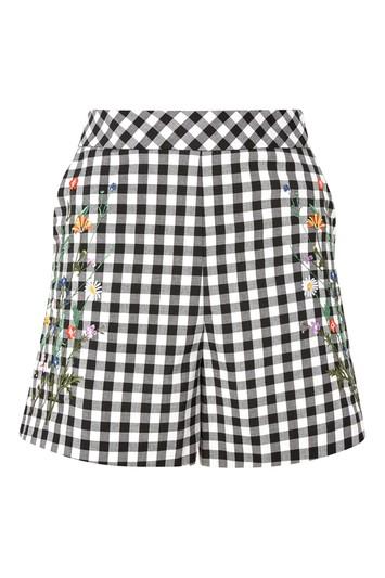 Topshop Tall Embroidered Gingham Shorts