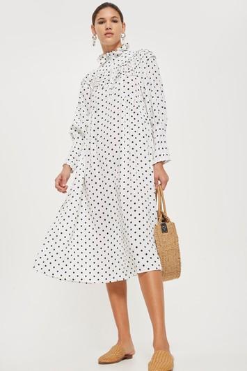 Topshop Polka Dot Frill Midi Dress