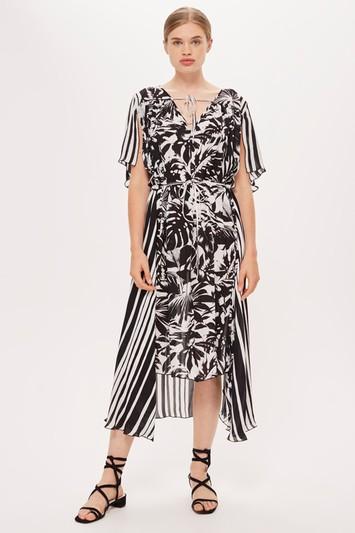Topshop *palm Print And Striped Dress By Boutique