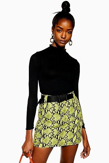 Topshop Long Sleeve Lettuce Ribbed Funnel Top