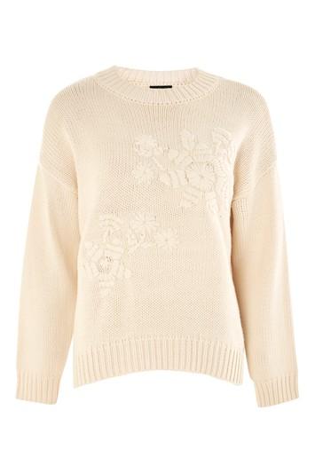 Topshop Cream Tonal Embellished Jumper