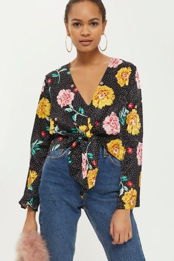 Topshop Tall Floral Print Plunge Blouse