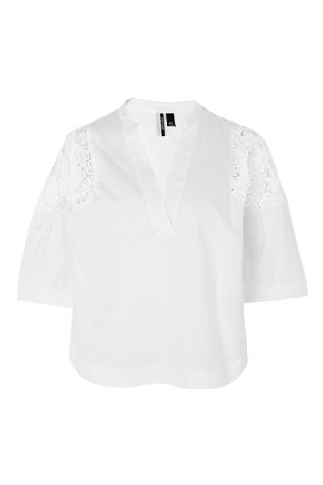 Topshop Poplin Lace Puff Sleeve Top