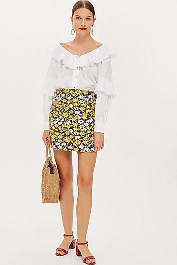 Topshop Daisy Button Jacquard Mini Skirt