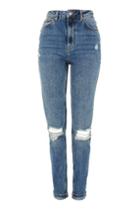 Topshop Tall Mid Blue Ripped Mom Jeans