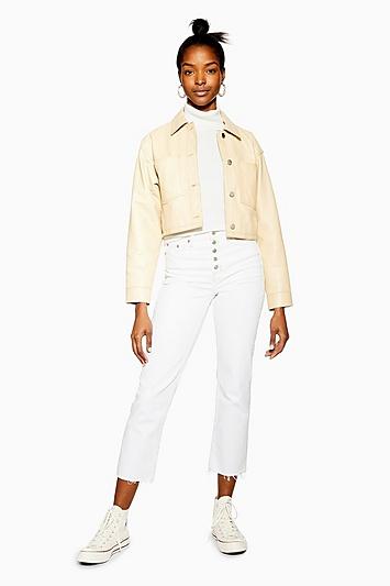 Topshop White Button Fly Straight Jeans